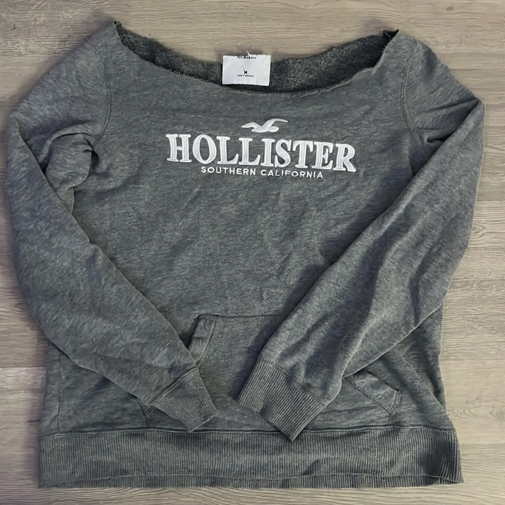 Off the shoulder, grey Hollister sweatshirt